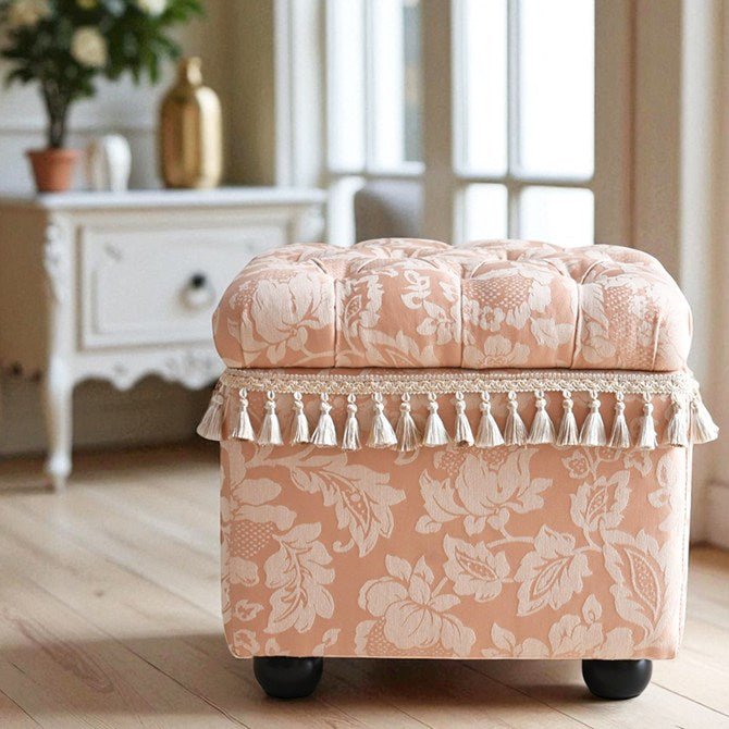 値下げしました！ 上品な　ロココ調　タッセルスツール　ファブリック ロココ調 収納付き スツール タッセル付き ピンク 幅46cm 姫系