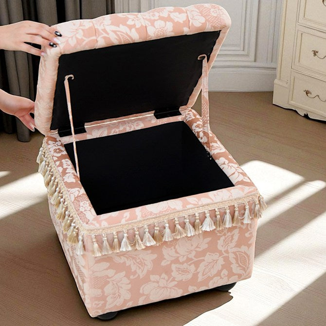ロココ調 収納付き スツール タッセル付き ピンク 幅46cm 姫系