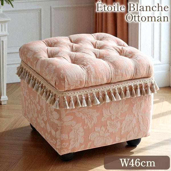 ロココ調 収納付き スツール タッセル付き ピンク 幅46cm 姫系