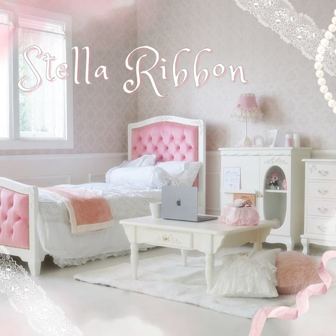 ゆったり眠れる ステラリボン 姫系セミダブルベッド ピンク×ホワイト
