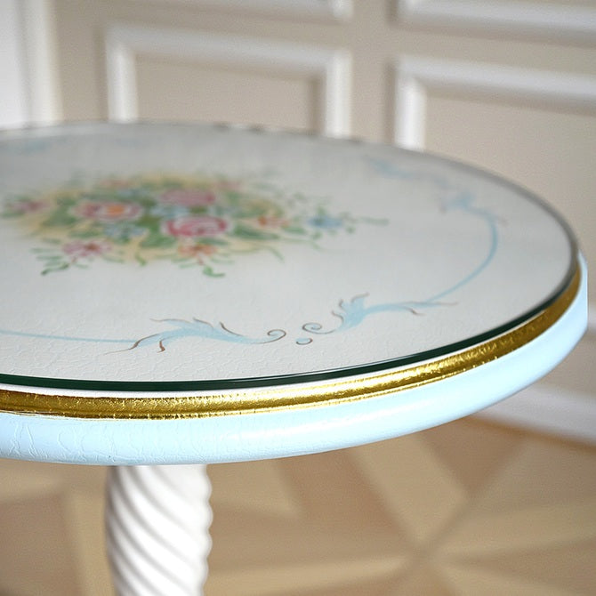 ロココ調 ROCOCO アントワネット カフェテーブル ブルー ガラス天板