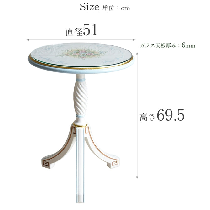 ロココ調 ROCOCO アントワネット カフェテーブル ブルー ガラス天板